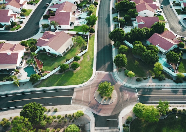 Roundabout from above in a suburban area